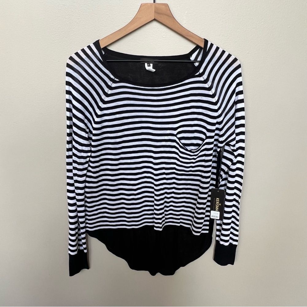 Kerisma NWT Black and White Monochrome Striped Knit Long Sleeve Top Medium Large